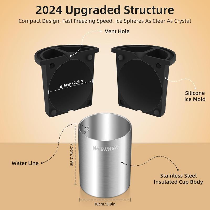 WIBIMEN Crystal Clear Ice Ball Maker - Stainless Steel Reusable Mold for Whiskey & Cocktails