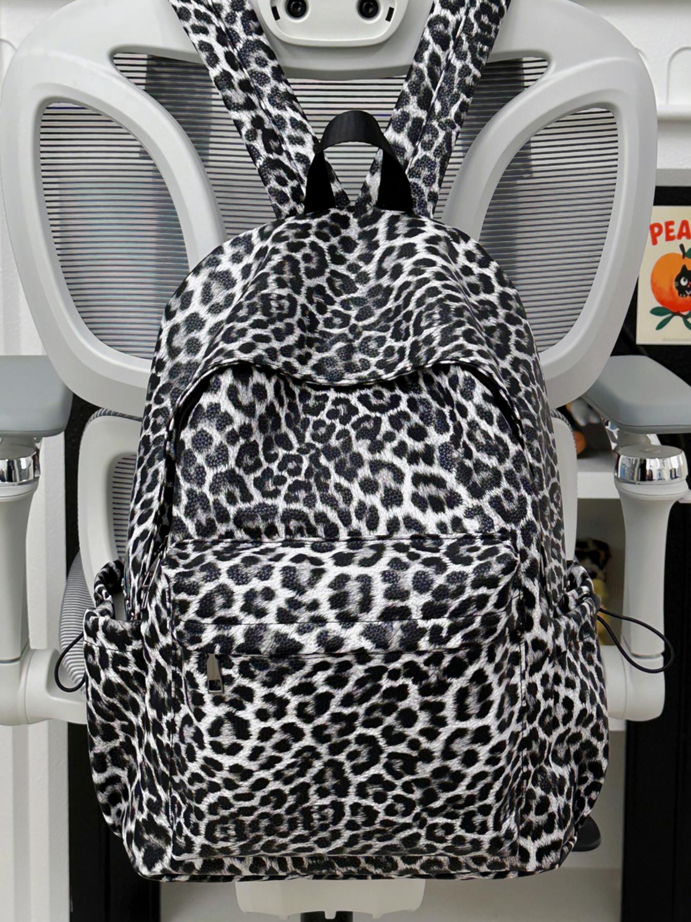 1pc  Women's backpack with large capacity, leopard pattern zipper closure, fashionable and versatile, personalized and trendy, suitable for college students to go to school, commute to work, go shopping, women's backpack, Casual Printed Backpack