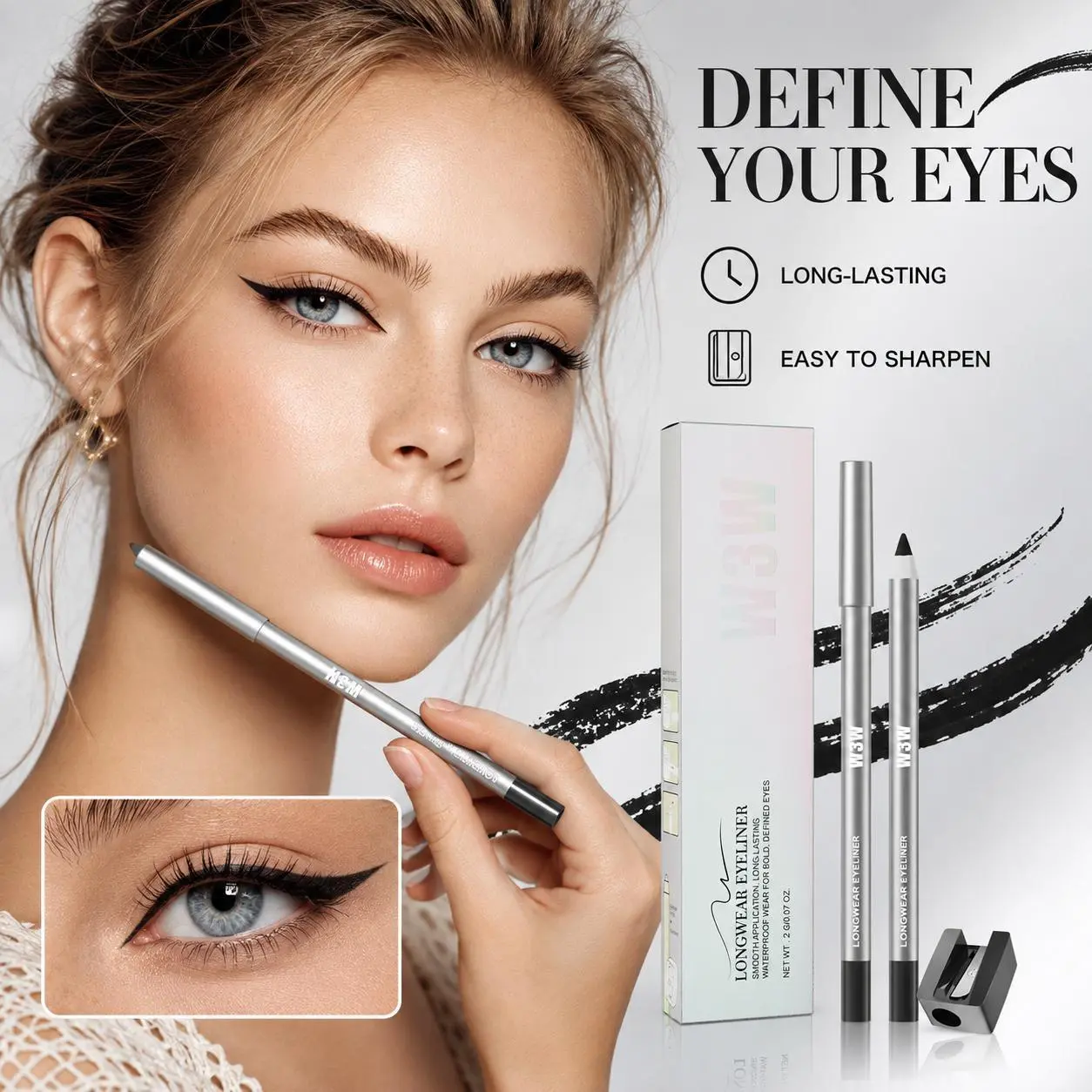24HR Waterproof Eyeliner Pencil, Smudge-Proof Long-Lasting Eye Liner, Smooth Creamy Formula, Easy Apply Eye Makeup for Daily Wear & Party Looks.