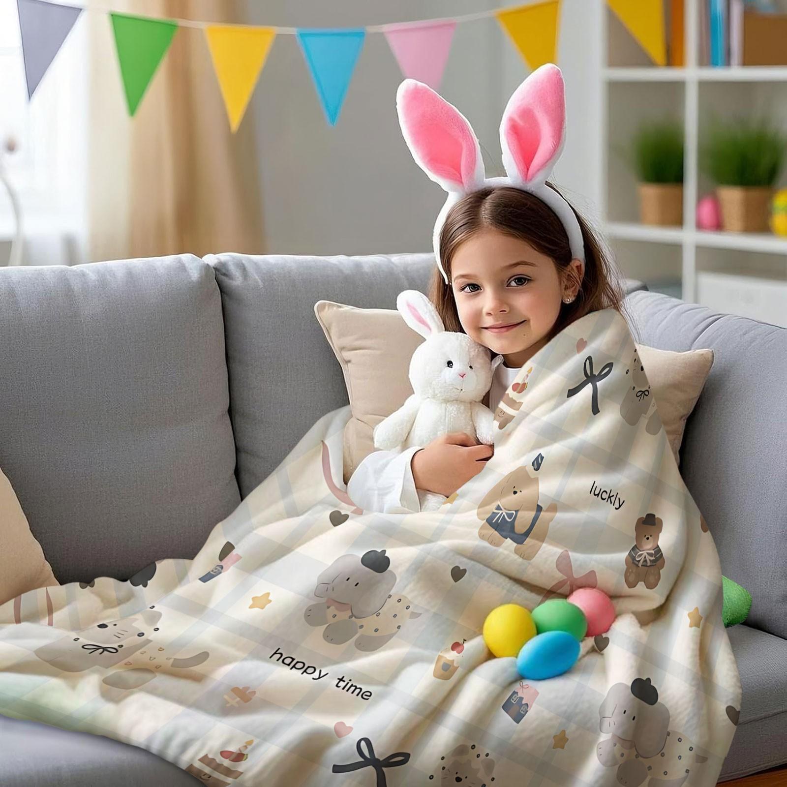 1-Piece Set: Cute and Soft Korean-Style Animal-Print Y2K Checkered Blanket—The Perfect Gift for Sofas and Bedrooms, a Comfortable and Stylish Home Decor and Bedding Accessory