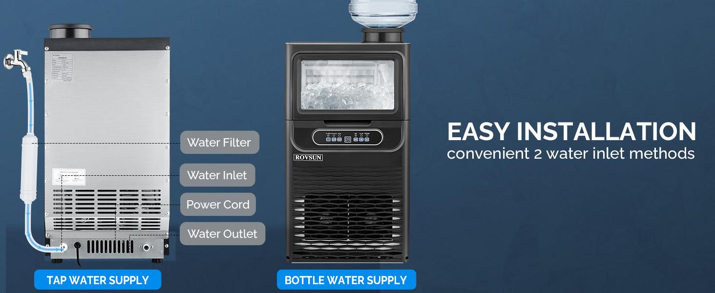 70/90 LBS/24H Countertop Ice Maker with 2 Water Inlets & Appointment Function, Freestanding Ice Machine with 11lbs Storage Bin, Ice Scoop, Drain Pipe & Water Filter (Black)