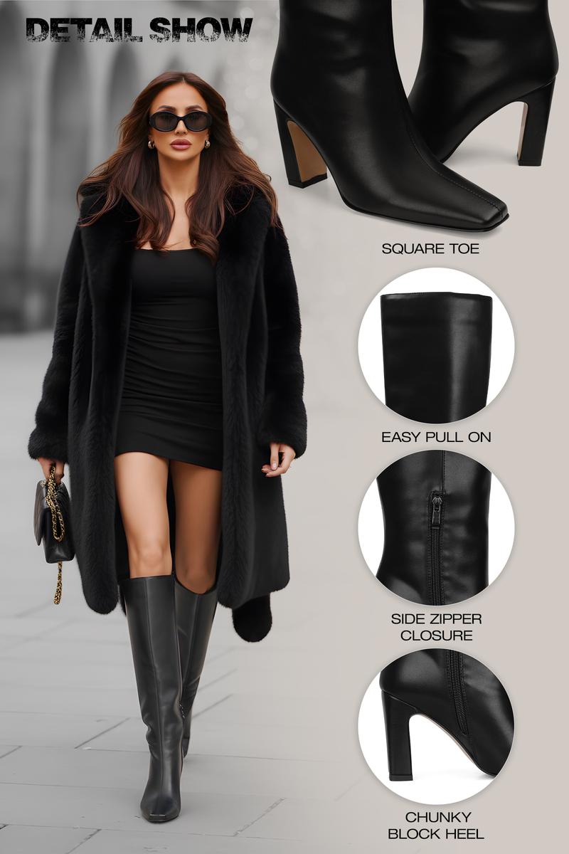 CELNEPHO Knee High Boots for Women Square Toe Fashion Tall Boots Side Zipper Closure Easy Pull on Formal Wear Festival Outdoor Events Valentine Gift Party Dress Shoes