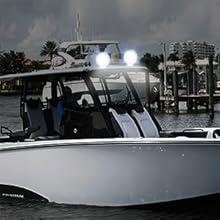 Nilight Marine LED Pods 2Pcs 4.5 Inch 42W 4200LM White Round Light Flood Beam Ponton Boat Deck Dock Lights for Night Fishing T-top Stern Yacht Kayak Port Sailboat