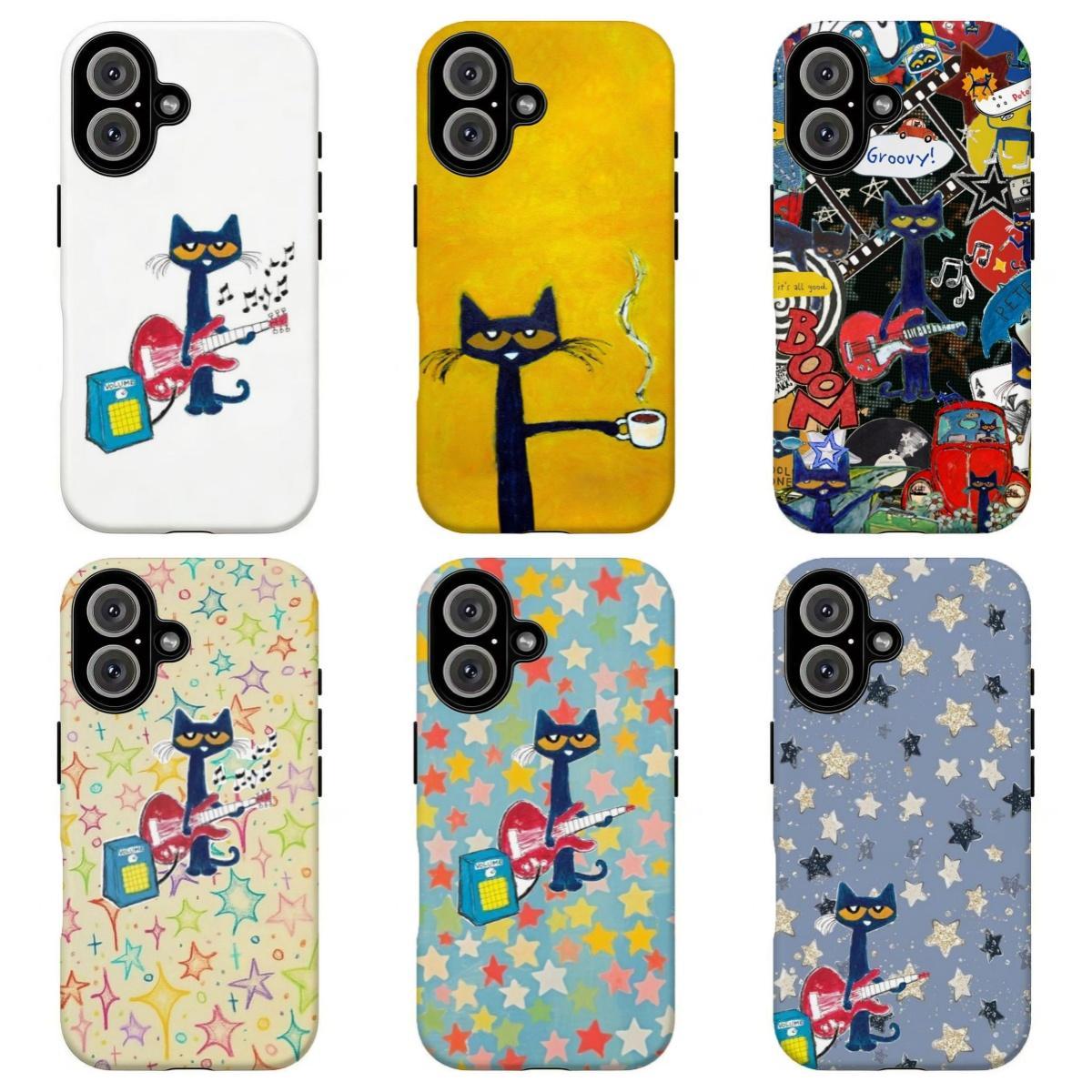 FL-Peteee the Cat Groovy Guitar Phone Case,Peteee the Cat Starry Collage Phone Case For iPhone 11 12 13 14 15 16 17 Air Pro Max for Samsung S26 S25 S24 S23 S22 S21 Case,Gift for her/him/fans