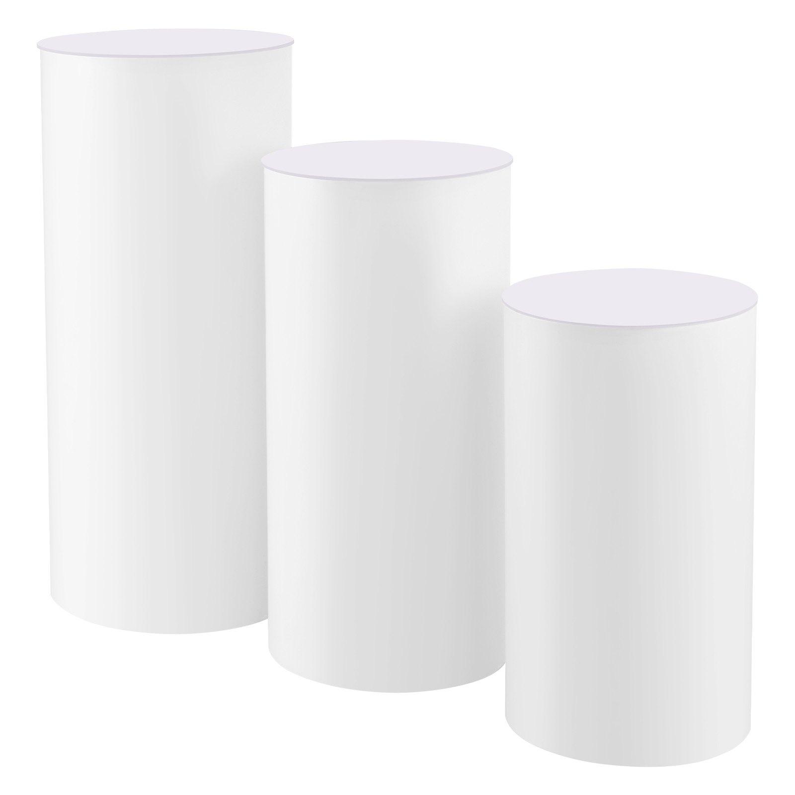 VEVOR Wedding Flower Stand, 3PCS 23.62/29.53/35.43 inch Round Cylinder Plinth, White Pedestal Stand with PVC Lid, Cylindrical Pedestal Stands for Wedding, Party, Birthday, Art Decor, 33.07 lbs Load