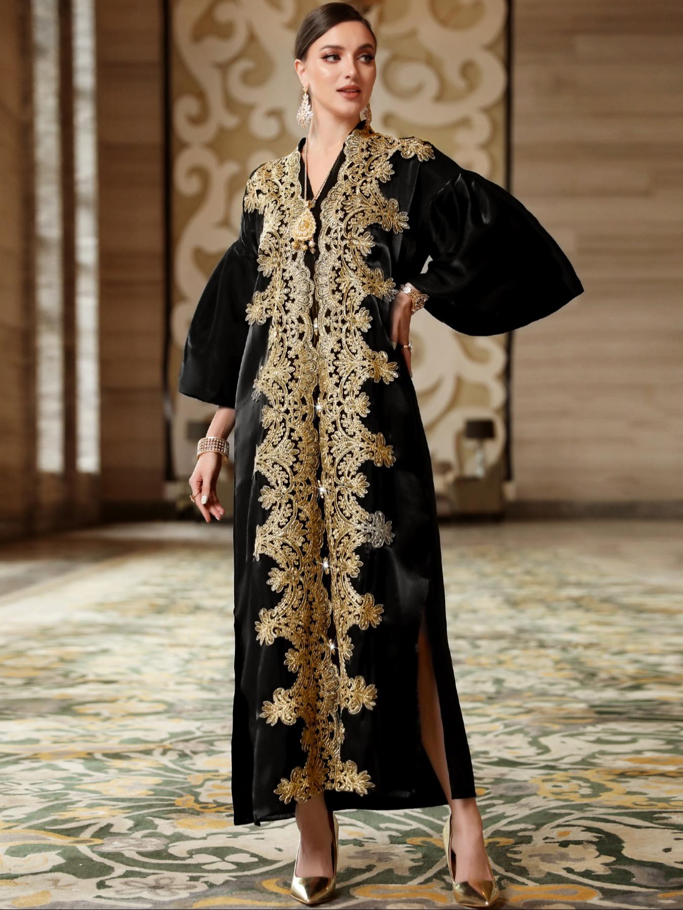 Handmade Lace Abaya for Women, Middle Eastern Long Robe, Elegant Hand Sewn Design, Traditional Arabic Clothing, Comfortable and Stylish, Modesty Muslim Clothing