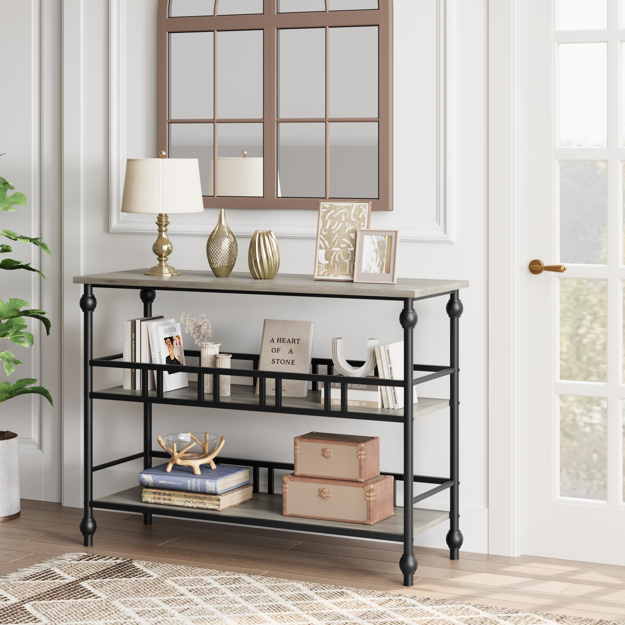 43" Extra-Space 3-Tier Console Table Narrow Sofa Side Table with Ample Shelves for Living Room, Hallway & Bedroom