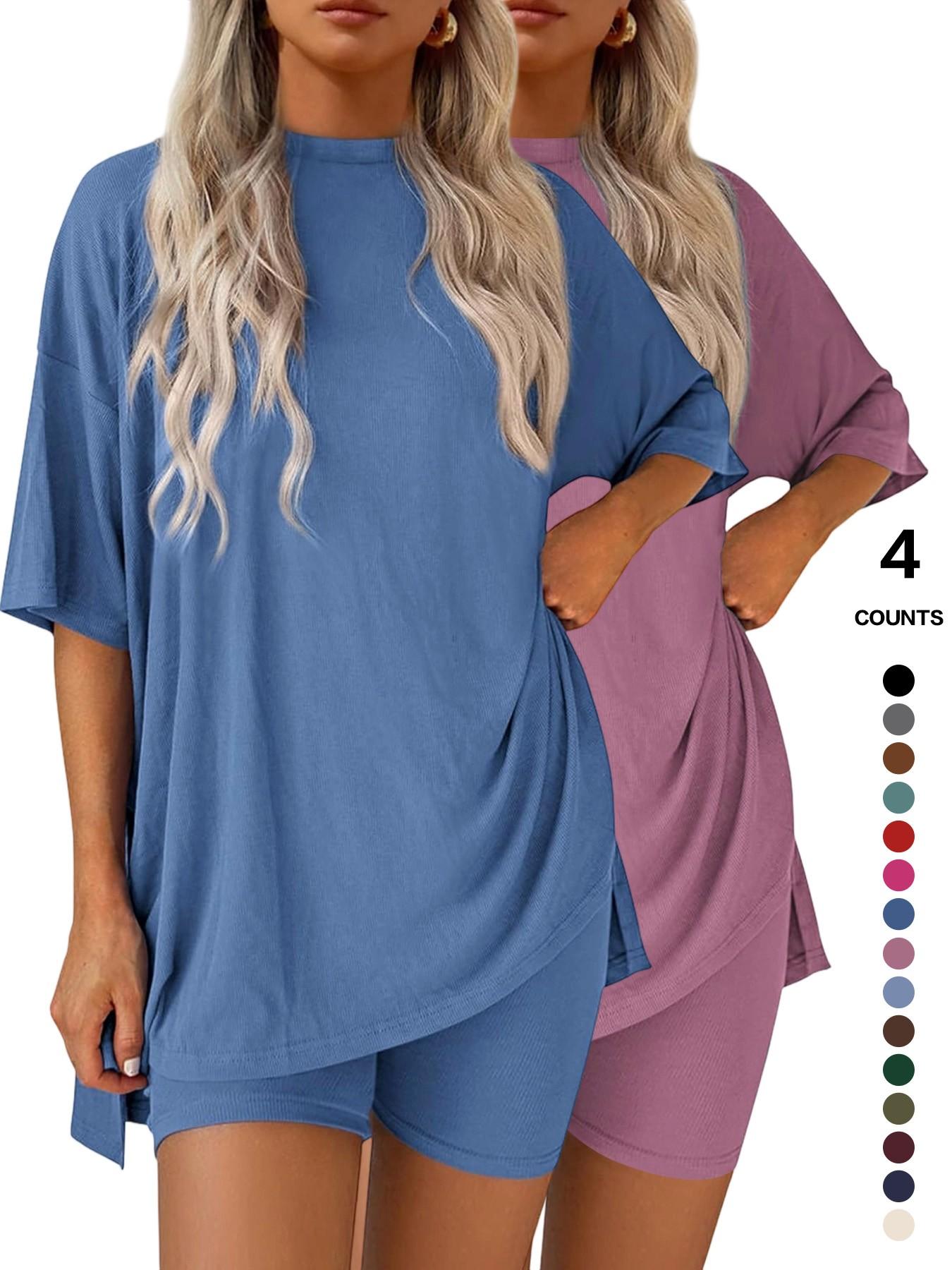 Cozy Mama Lounge Set, Women's 2-Piece, Crew Neck Oversized T-Shirts, Comfortable Home Wear, Perfect for Relaxing at Home