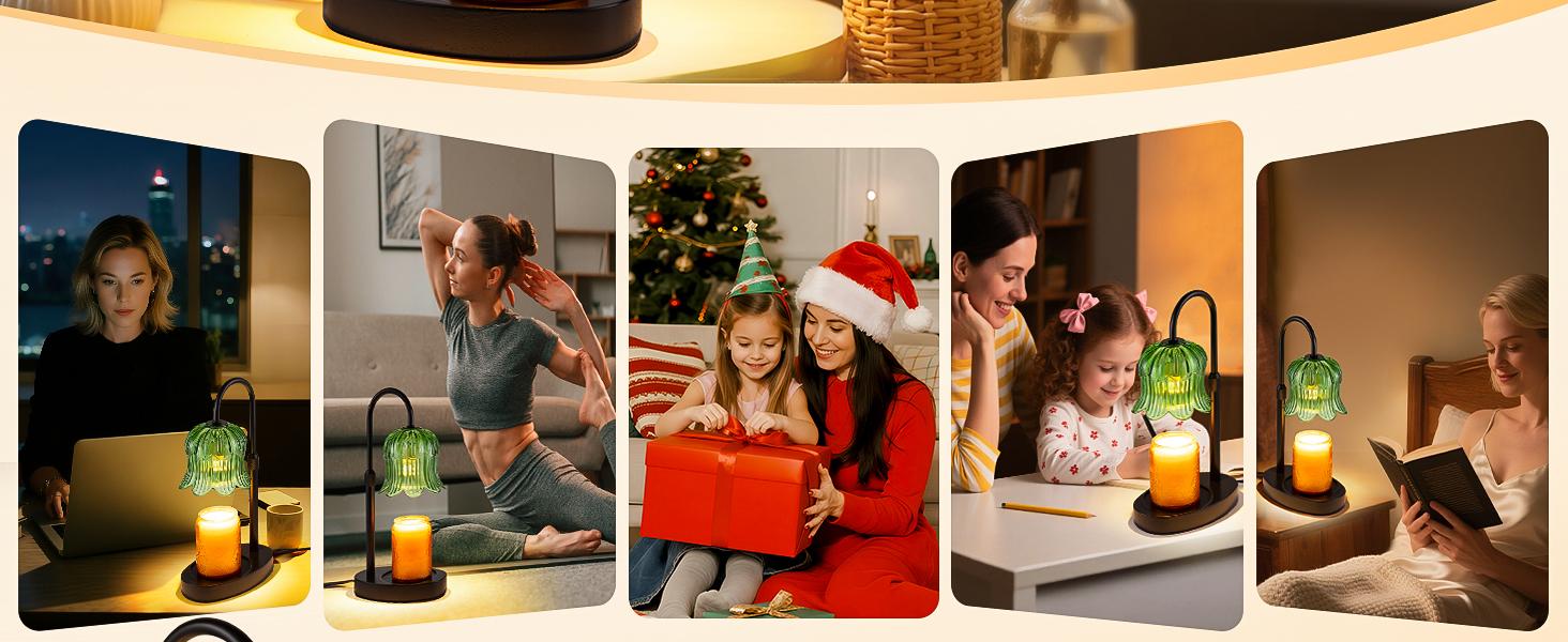 Floral Candle Warmer Lamp with Auto Timer Wax Melter Warmer Decor Flower Decoration Green Adjustable Height 4-Level Brightness 8-Hour Sleep Timer