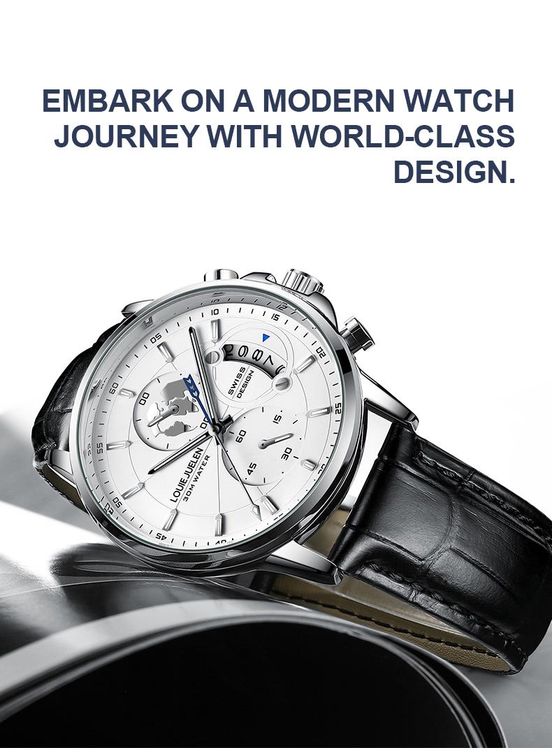 Elegant Men's Watch: Globe Design, 30m Water Resistance, Luminous Dial, Calendar & Chronograph | Stylish for Day & Business | Classic Timepiece Elegant Men's Watch: Globe Design, 30m Water Resistance, Luminous Dial, Calendar & Chronograph | Stylish for Day & Business | Classic Timepiece