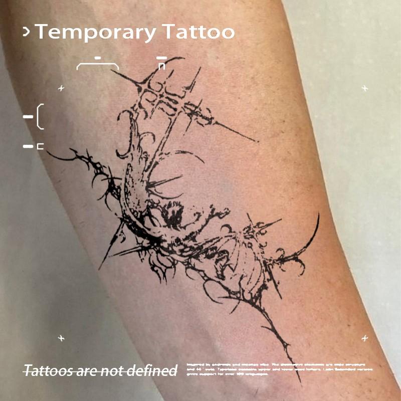 Dark Thorn Cross Dragon Herbal Juice Tattoo Sticker, Semi-Permanent Waterproof Long-Lasting Non-Reflective, Realistic Tattoo for Forearm & Arm