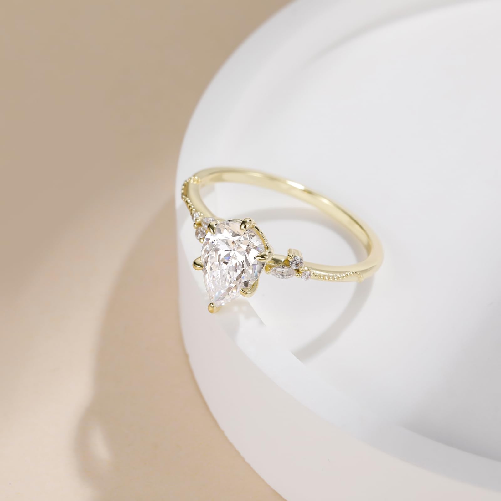 EAMTI 2CT 925 Sterling Silver Engagement Rings Pear Cut Wedding Teardrop Bridal Halo Cubic Zirconia Promise Rings for Women