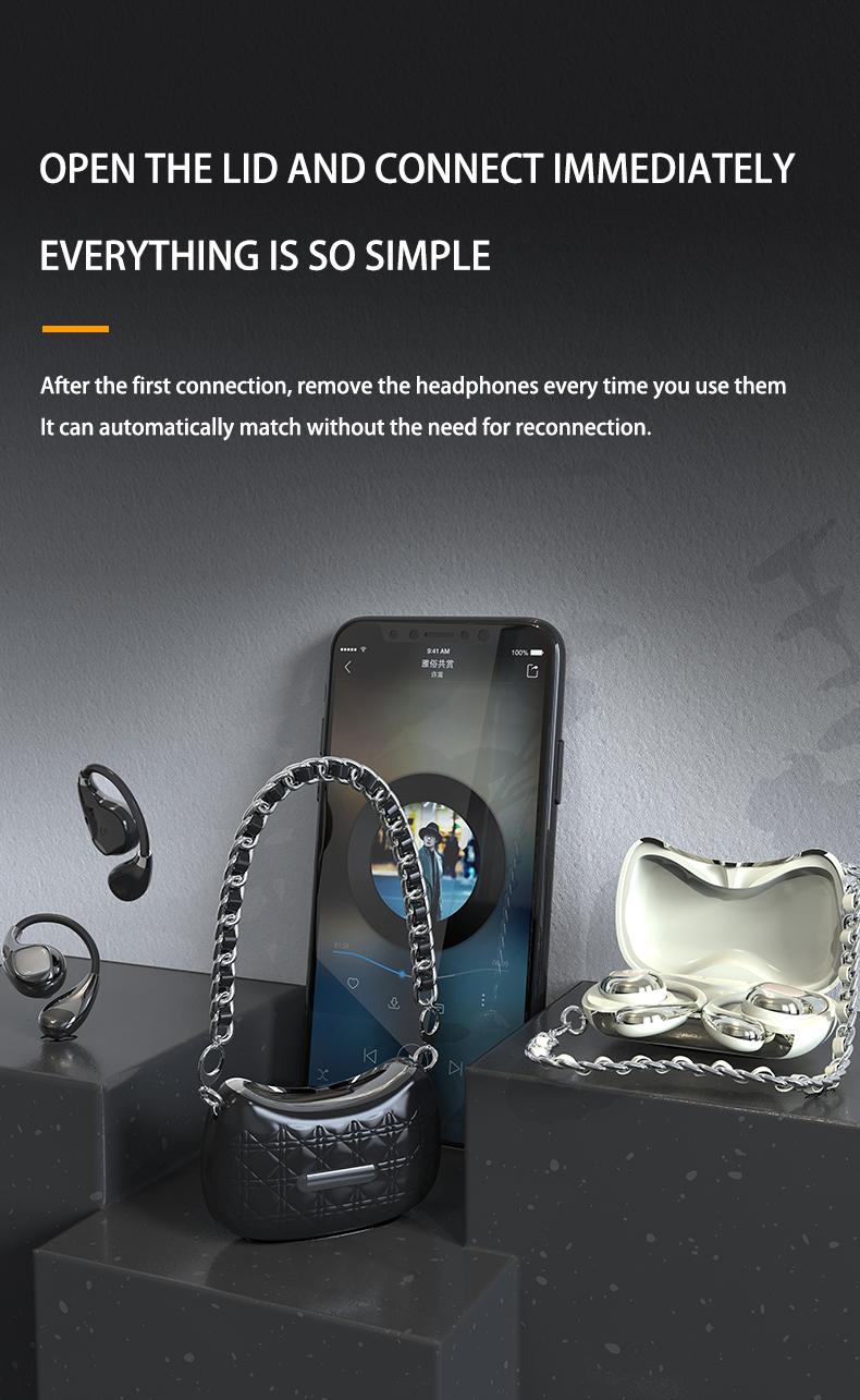 HYUNDAI YX46 Fashionable Open Wear Stereo Earphones Handbag Style Light Luxury Design, Comfortable Fit, Bluetooth 5.4, HIFI Sound, Sport & Travel Ready Perfect Gift for Girlfriend