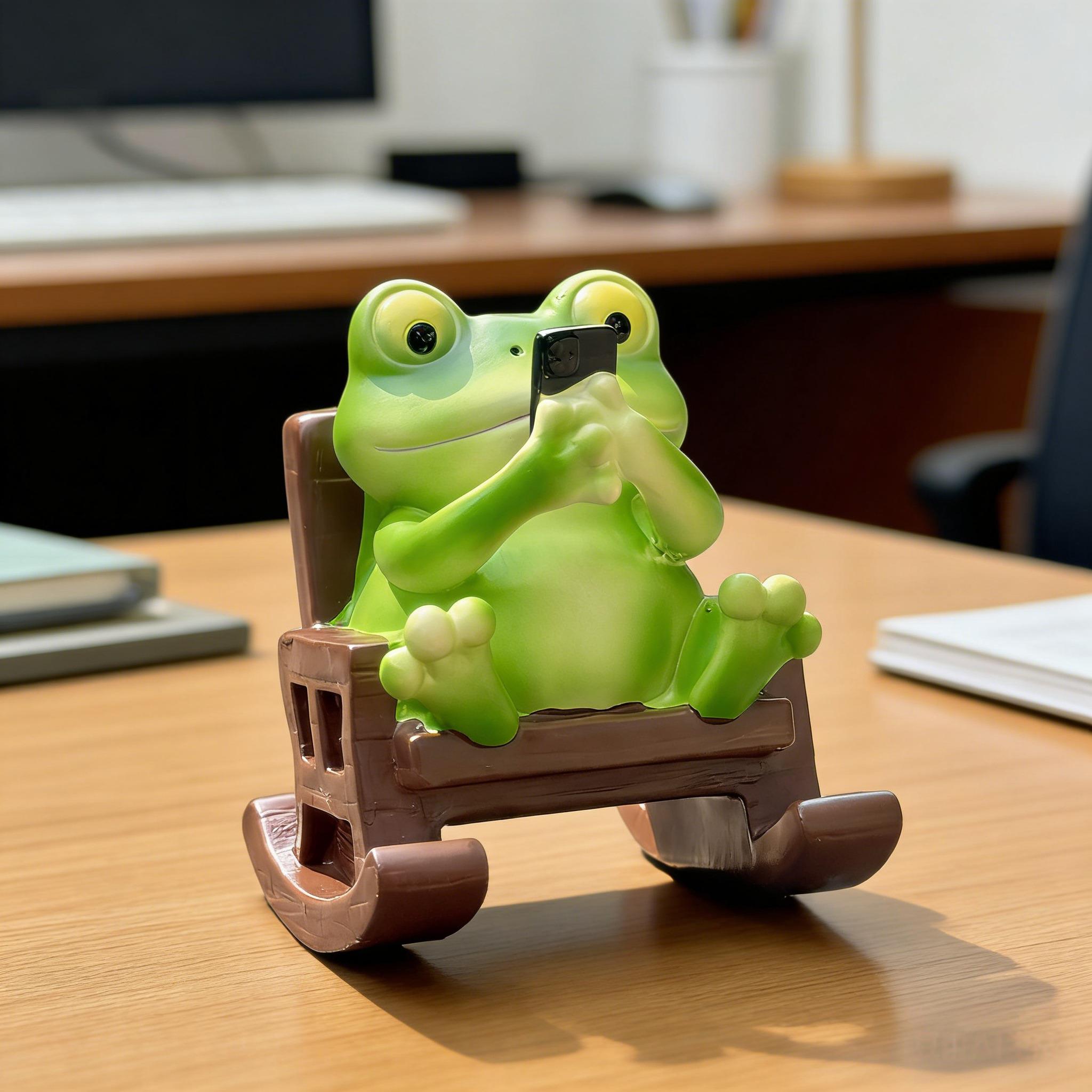 Cute Frog Chair Phone Holder, Desktop Healing Decor, Creative Resin Gift, Adorable and Fun Desk Accessory, Perfect for Home Office