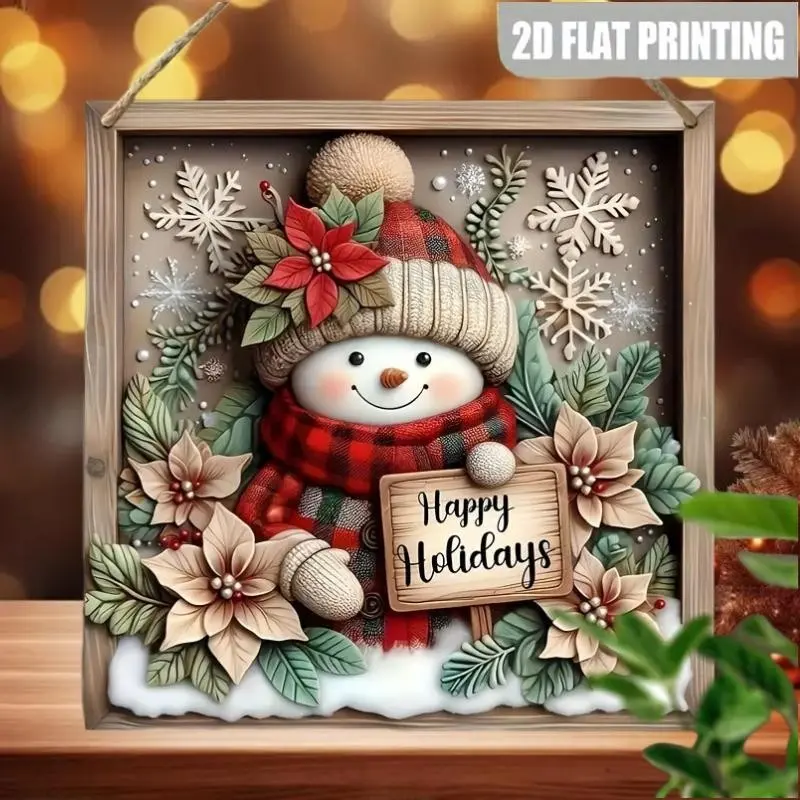Charming Snowman Christmas Sign, 8x8 Inch Wooden Wall Decor, Perfect for Living Room, Office, Bedroom, Balcony, Holiday & Winter Decoration