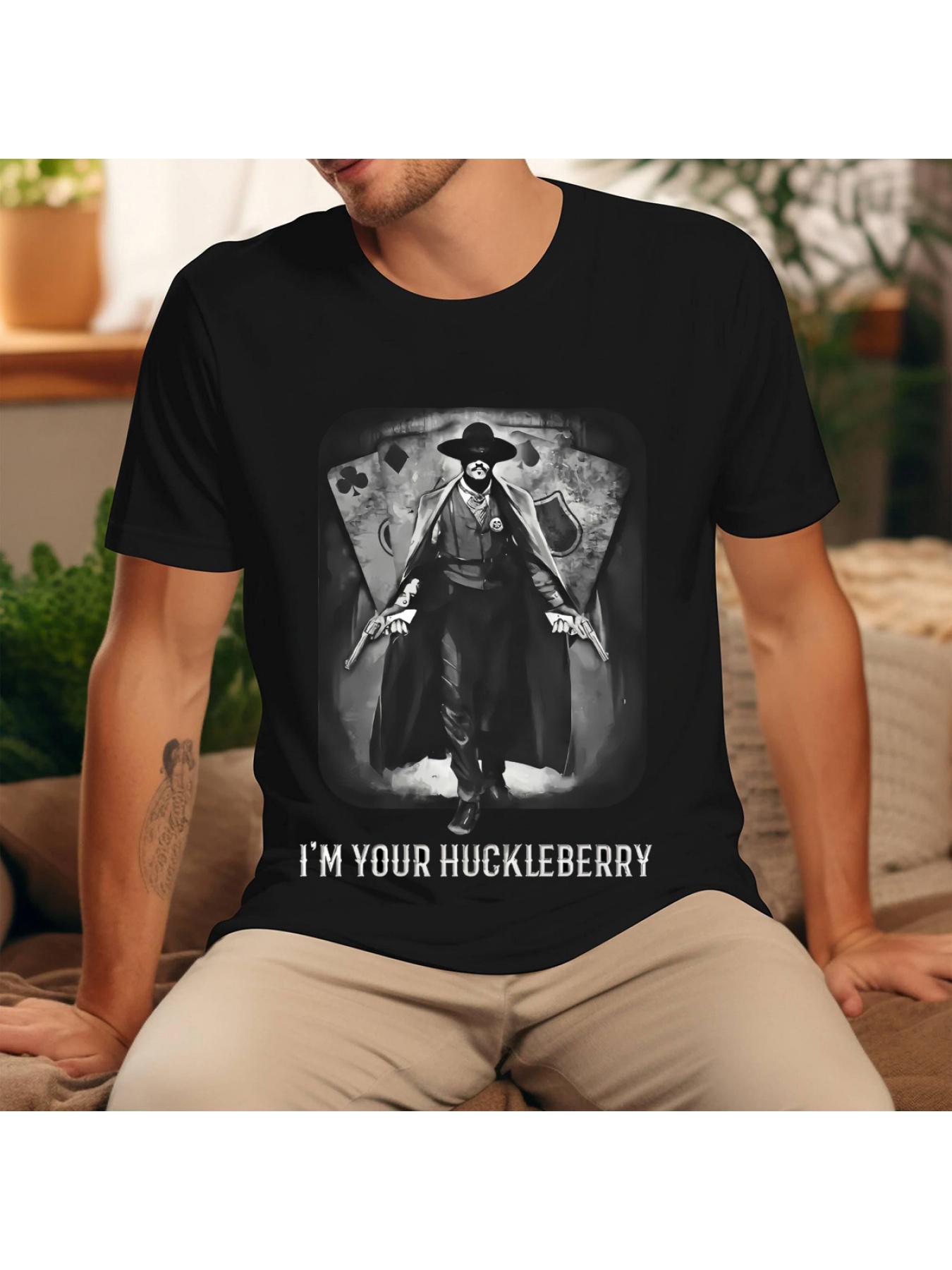 Mens "Im Your Huckleberry" Graphic T-Shirt - Doc Holliday Inspired, 100 Cotton, Vibrant Print, Relaxed Fit, Machine Washable, Classic Western Style for All Seasons - T shirt