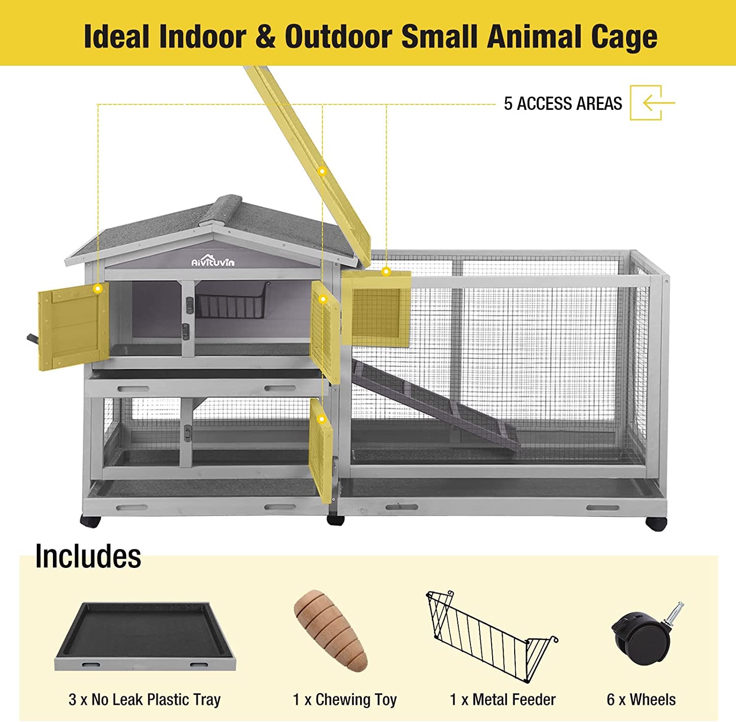 Aivituvin Indoor Outdoor Rabbit Hutch | Bunny Cage (Inner Space 9.6ft²) -AIR19
