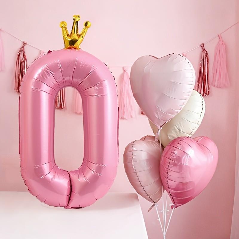 Pink number and heart-shaped balloon set, Birthday decorations, including balloons 1-9 with bow decoration and heart-shaped balloons - suitable for birthday parties, weddings, Valentine's Day decoration - pink party supplies