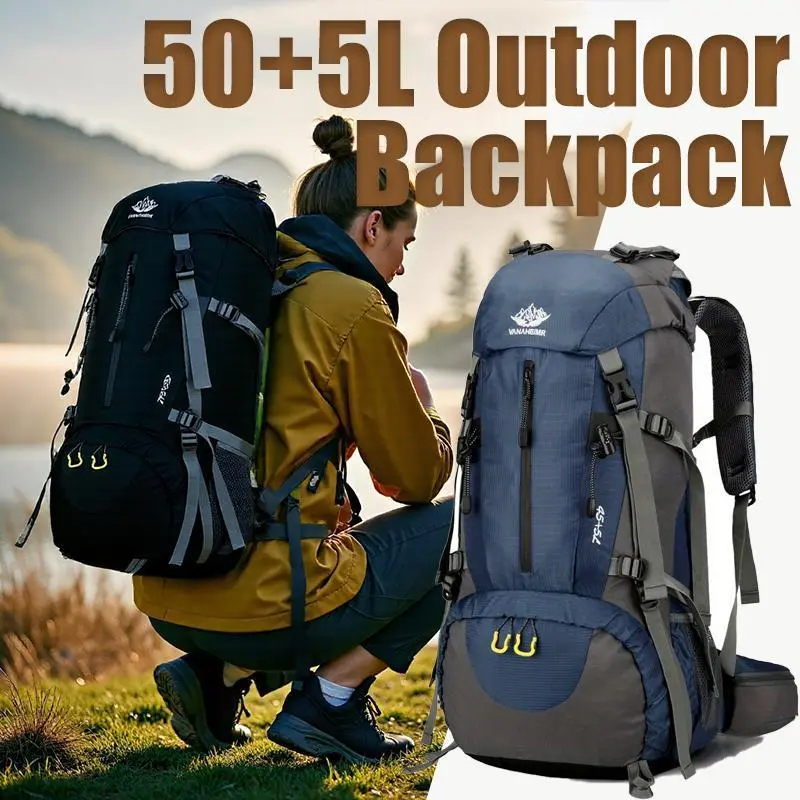 JSERYISGN 50L Hiking Backpack for Men with Rain Cover 45L+5L Capacity Lightweight Backpacking Travel Bag for Outdoor Adventures Camping and Hiking
