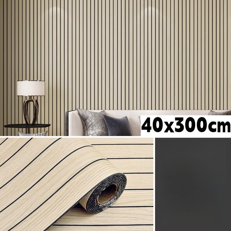 PVC Slat Wall Panel Peel and Stick 40CM"x 300CM" Faux Wood Slat Panel Artificial Oak Wood Grain Self-Adhesive Soundproof 3D Wall Panel for Walls and Ceilings