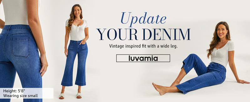 luvamia Wide Leg Jeans for Women Trendy High Waisted Flare Jeans Cropped Denim Pants Stretchy Baggy with Patch Pockets Bottom Womenswear Wideleg Basic bootcut jeans baggy jeans jeans for women Trouser
