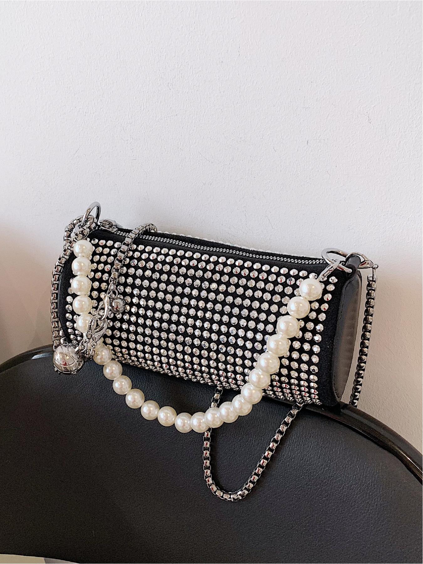 Elegant Rhinestone Design Handbag, Versatile Round Tube Bag, Simple Lady Shoulder Crossbody Bag, Stylish and Practical Accessory