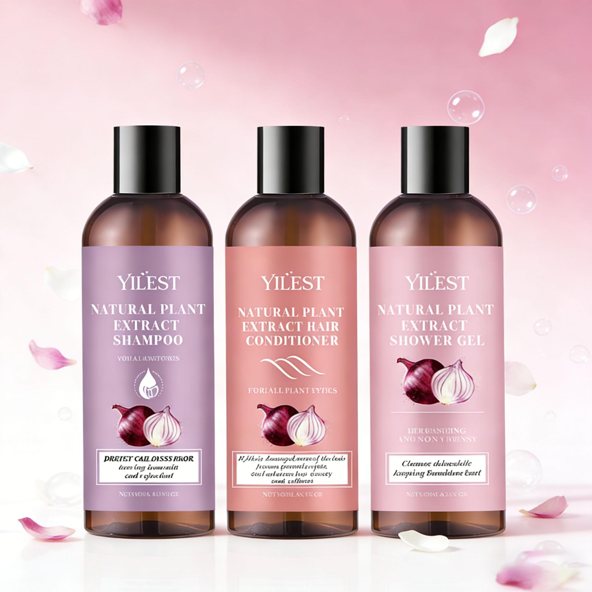 Onion Shower Hair Care Travel Three-Piece Set, Plant Extract Trio (Shampoo/Conditioner/Body Wash) + Strengthens Hair Lightweight Volume + Refreshing Hydration, Travel Portable Kit Suitable For All Hair And Skin Types