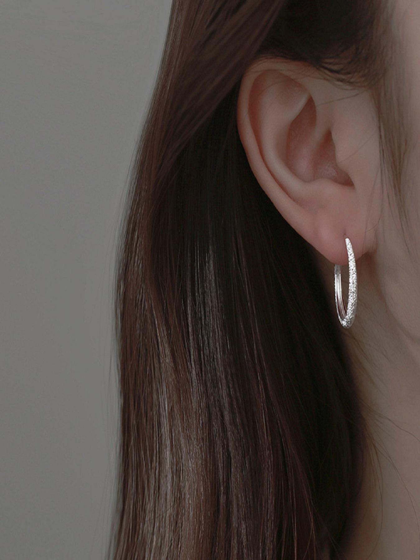 Shiny Sand Texture Earrings, Minimalist Fashion Women's Jewelry, Silver Color, Casual Style, All Seasons, No Choking Hazard