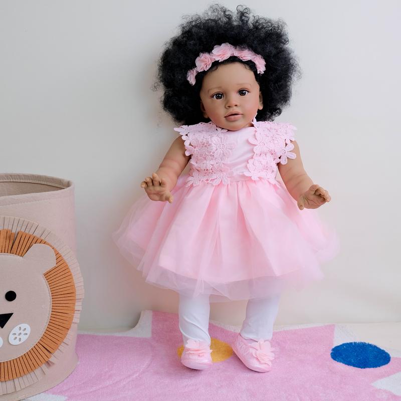 Reborn Toddler Dolls 26 inch 68 cm Black Biracial Reborn Baby Doll - African American & Biracial Mixed-Race Skin, Curly Rooted Hair & Standing Pose Feeding Kit & Gift for Kids
