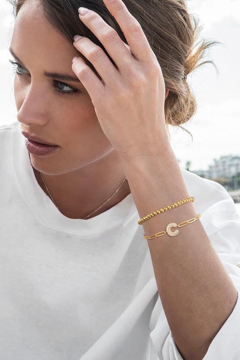 26 Letter Layered Bracelet for Women - Trendy Cubic Zirconia A-Z beaded Initial Bubble Letter Bracelet with adjustable paper clip chain Bracelet for women gifts exquisite