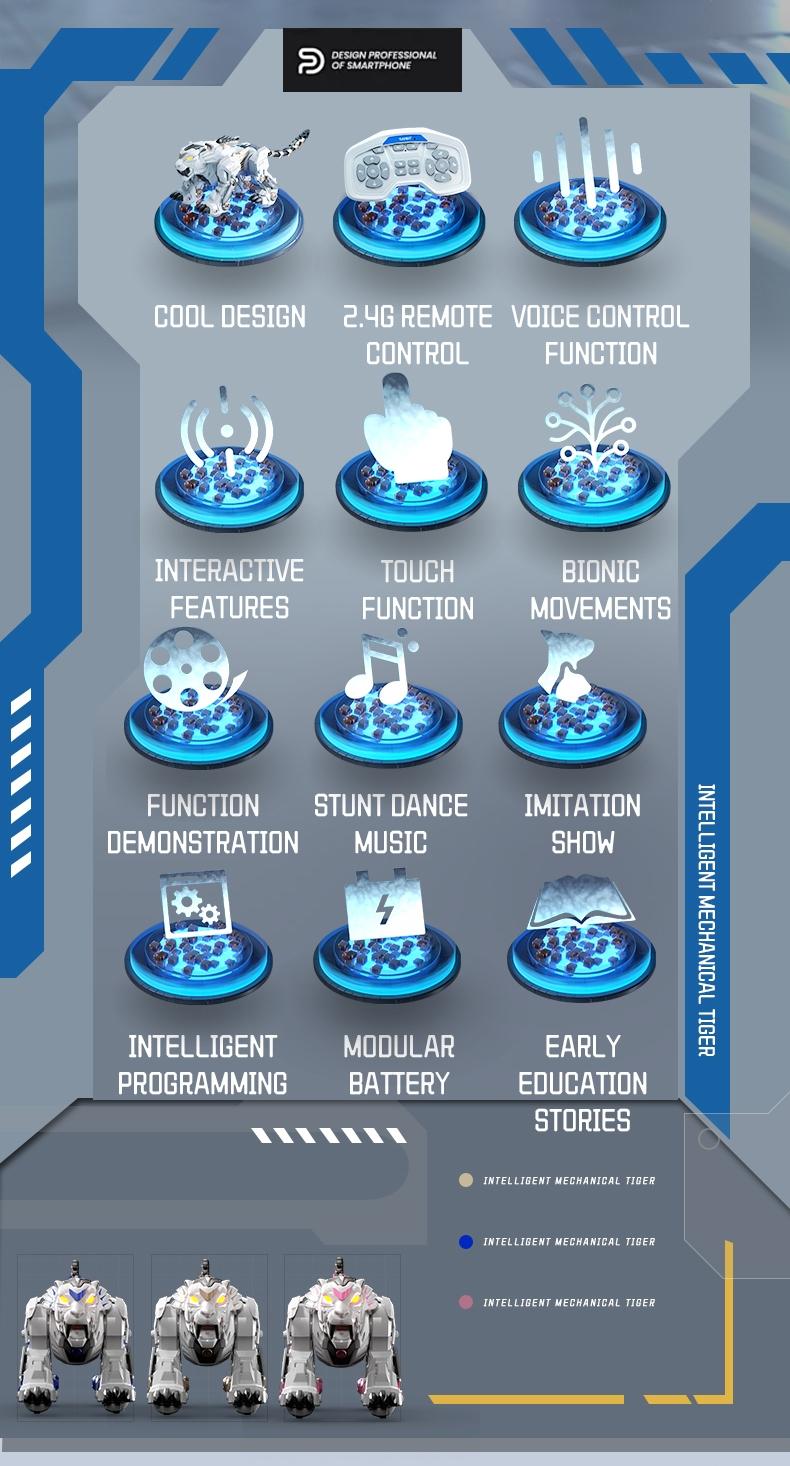 2.4GHz Electric Remote Control Tiger Toy, Smart Mechanical Pet, Dancing Storytelling Mimicry Inversion Programming, Interactive Educational Gift