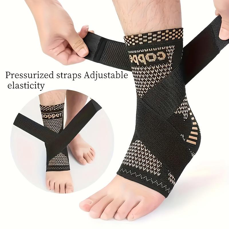 Adjustable Copper Compression Ankle Brace Support Sleeves, Breathable Strap for Running Fitness Sports, 2pcs