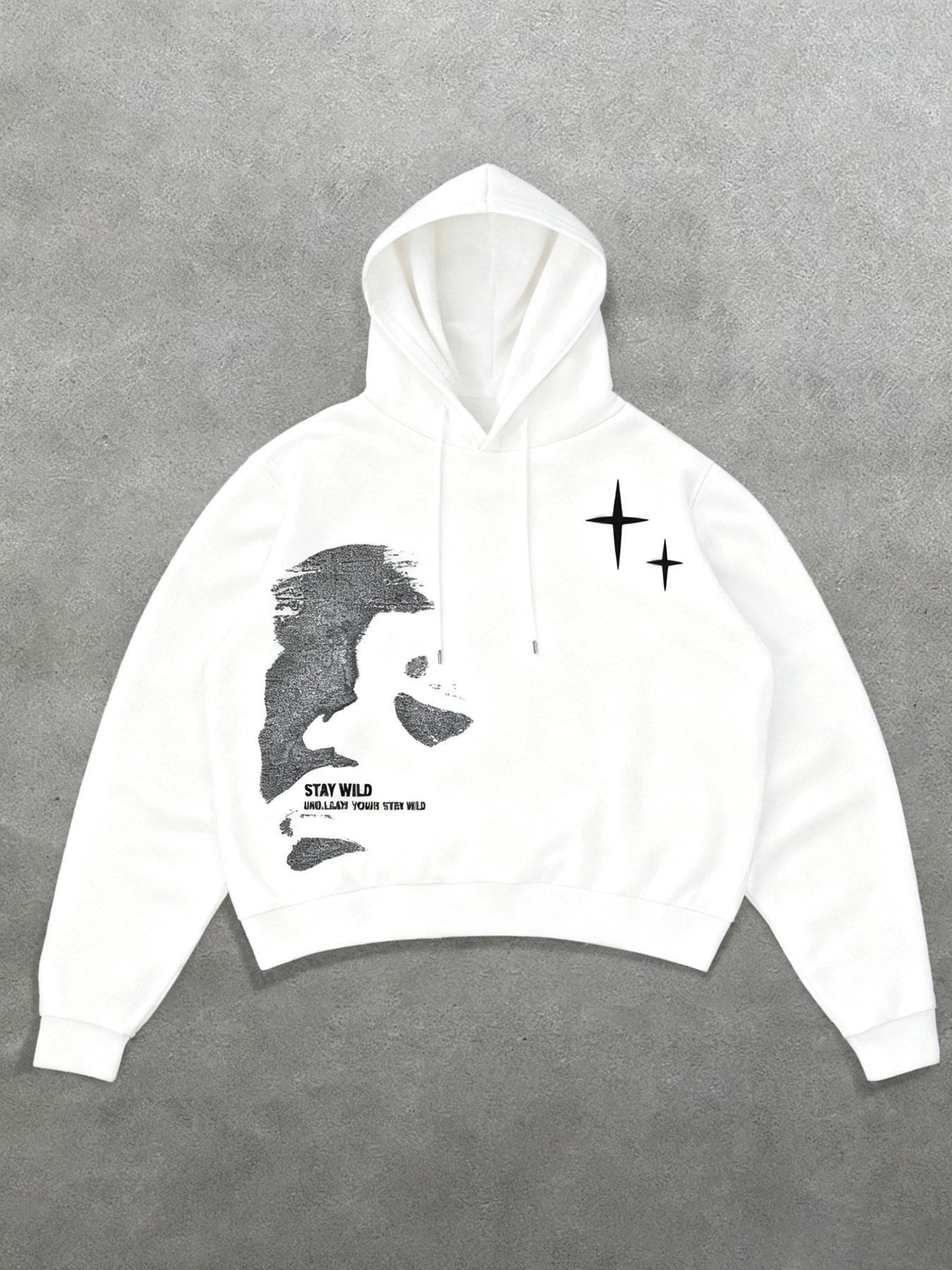 Men's Black Cropped Hoodie Letter Logo with "Stay Wild" Graphic | Grunge Street Style