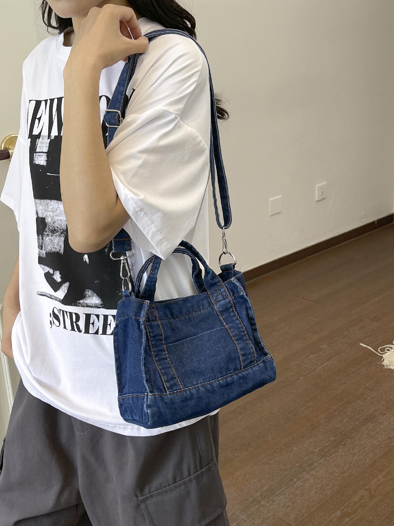 Women's lightweight vintage denim mini handbag, detachable and adjustable wide shoulder strap, small handheld denim wallet, casual daily crossbody bag suitable for daily commuting to work