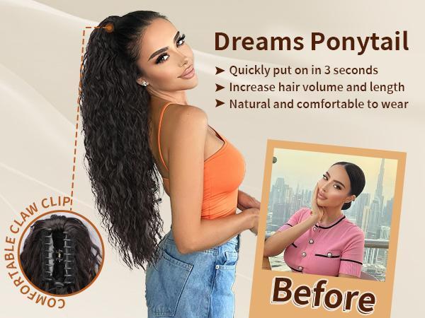 [ AISI HAIR ] Ponytail Extension Claw 30" Curly Pony Tail Clip in Claw Hair Extensions Fluffy Natural Looking Synthetic Hairpiece for Women Blonde Highlight