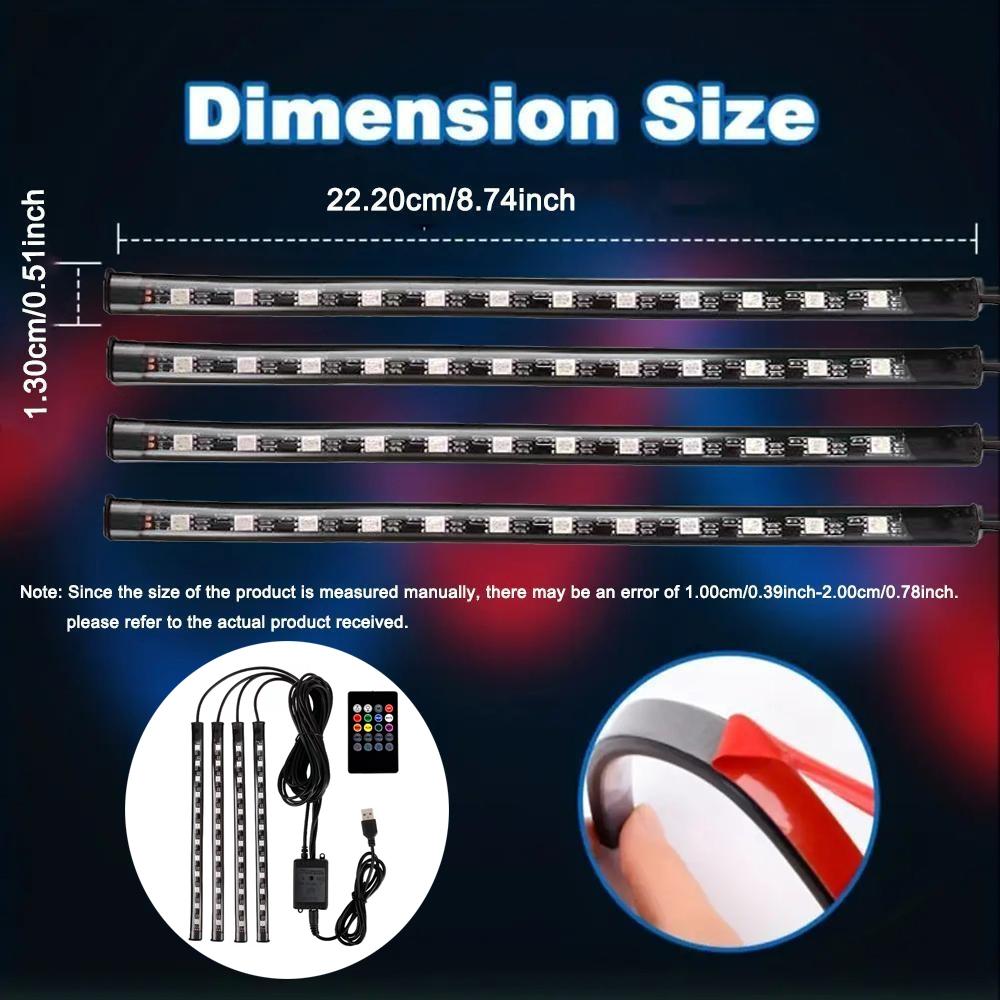 Neon LED Car Lights Multicolor Music Car Strip Light, Under Dash Lighting with Remote Control, USB Powered RGB Color Changing Decorative Light, Car Ambient Light