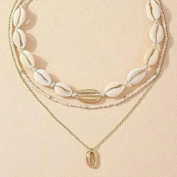 Gift B Layered Cowrie Shell Necklace for Women Lightweight Beachy Necklace for Vacation & Summer Beach Outfits, Sea Shell Jewelry for Beach Wear stud earring bracelet men tarnish proof