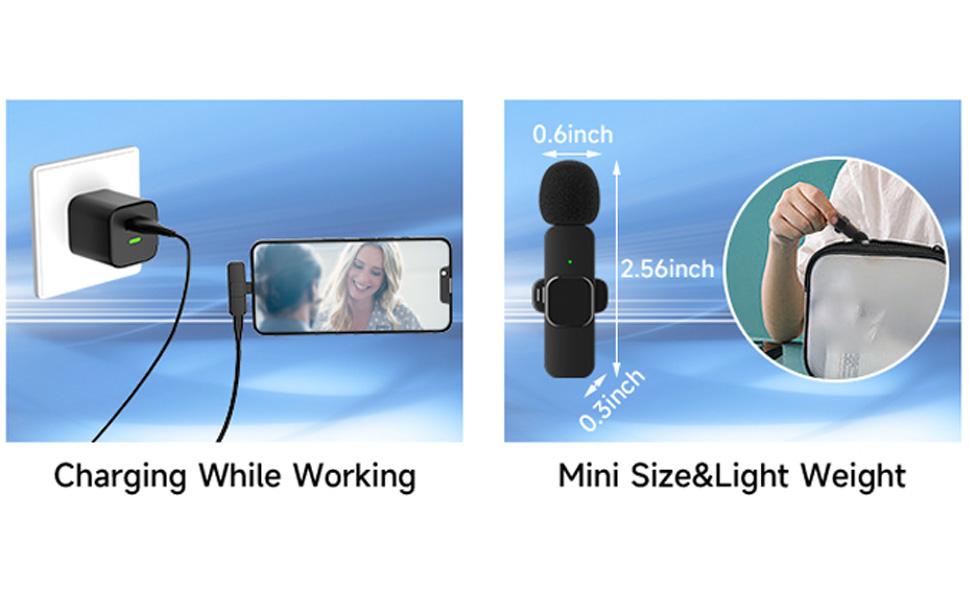 2pcs Lavalier Wireless Microphone for iPhone iPad, Wireless Lapel Microphone with Clear Audio for Recording, Wireless Microphone for Video Recording, Game Live Streaming, Interviews, Vlog