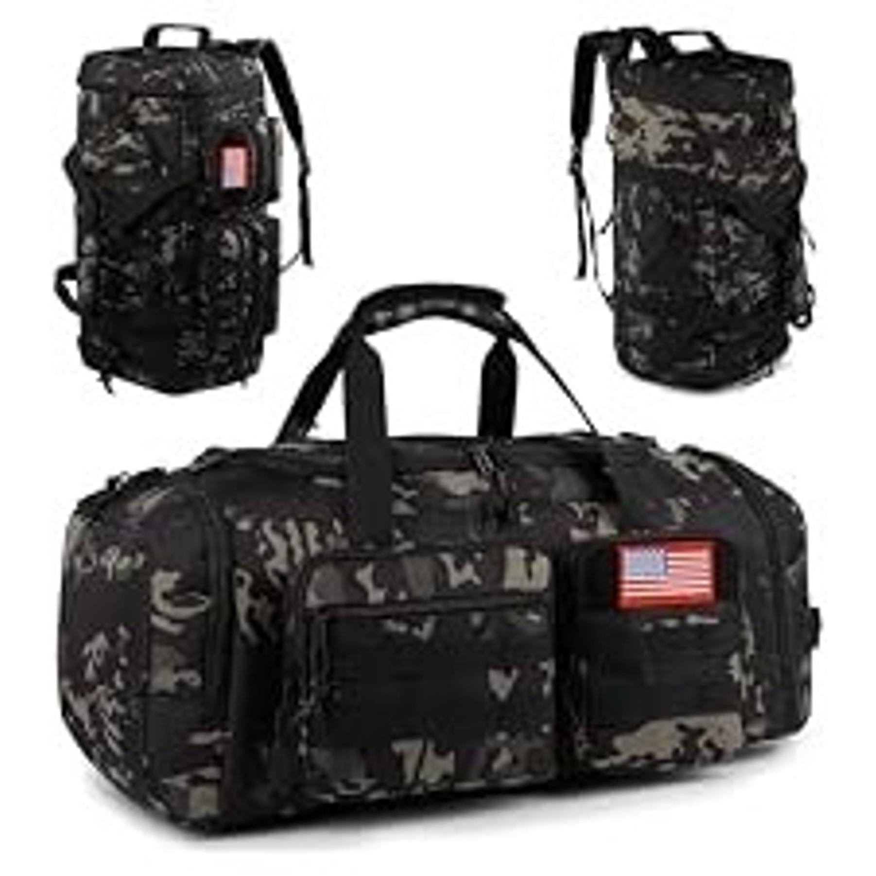 Tactical Gym Bag for Men, 60L Large Capacity Duffle Bags with Shoes Compartment, Sports Bag with wet compartment, Multi-functional Weekend Bags Suitable for Travel, Camping, Hiking