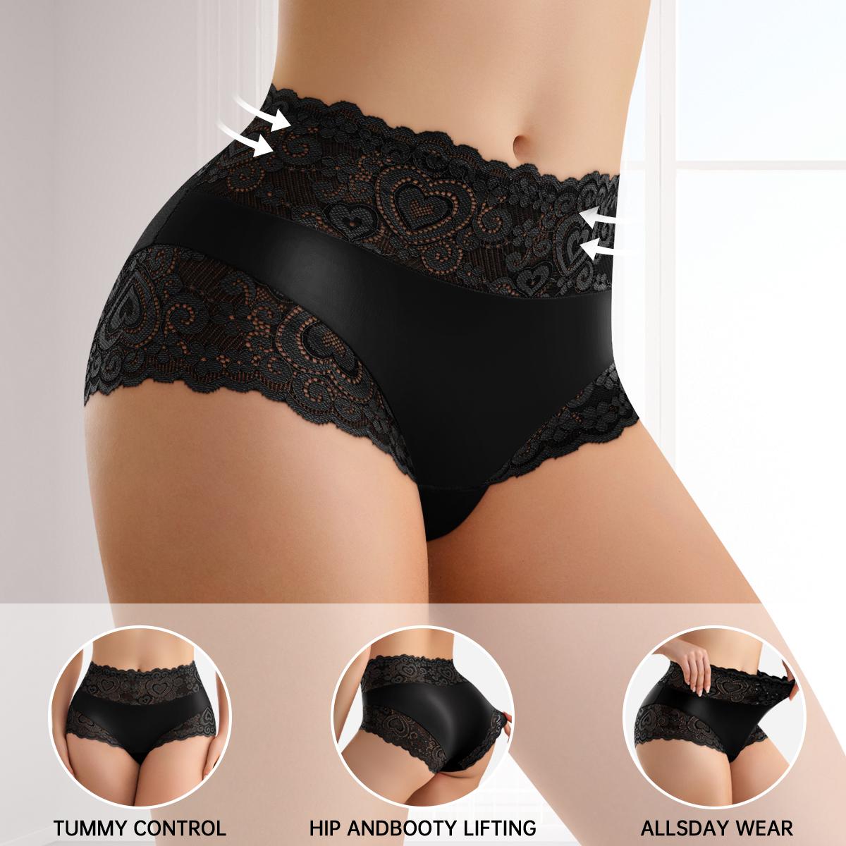 QUASTI 5PCS Mid Waisted Lace Women's Panties, Multi Colored Smooth Soft Fashion Sweet Lace Exquisite Underwear, Cool Elasticity No Show Full Coverage Briefs, Daily Wear S-XXL