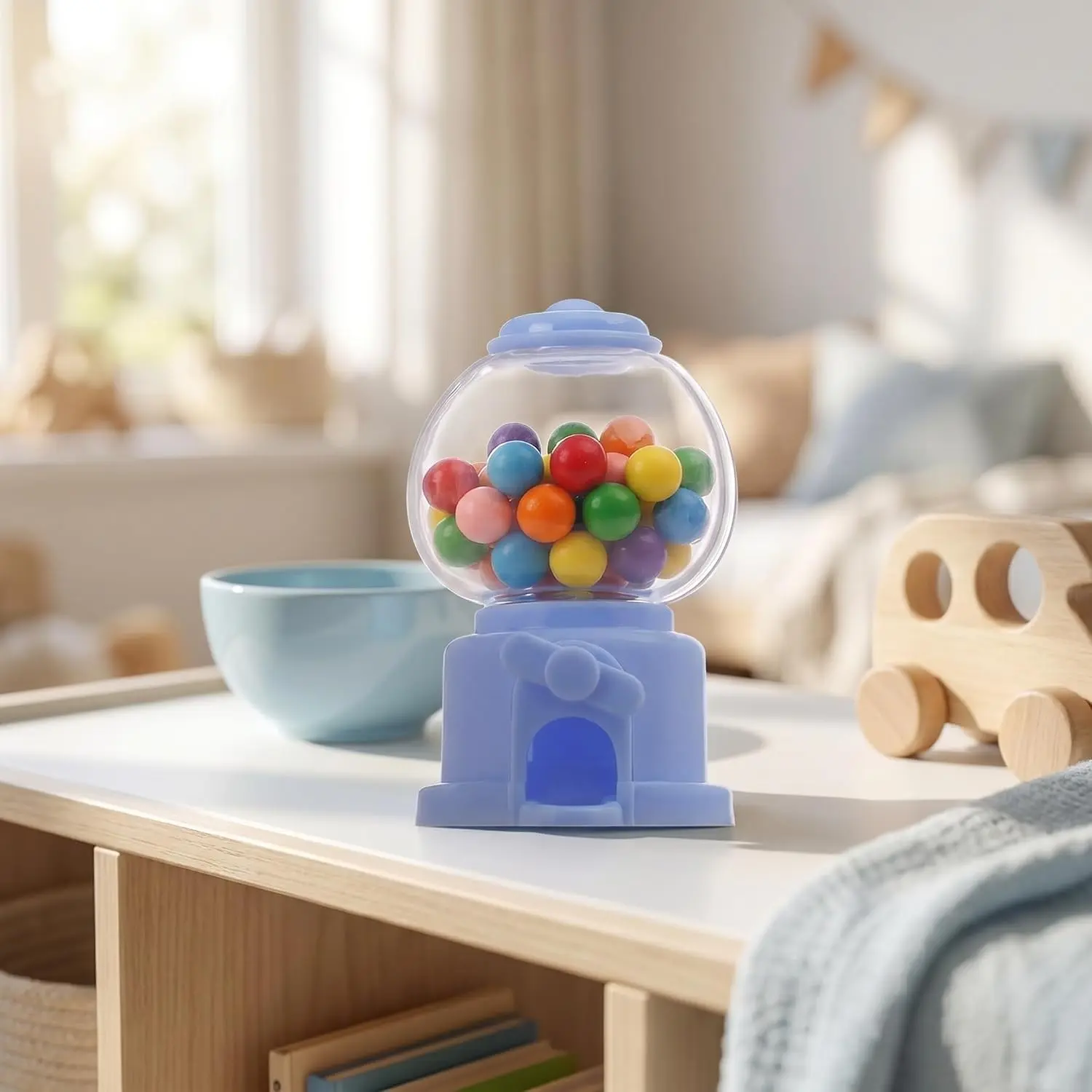 Mini Plastic Gumball Machine with Rotary Candy Dispenser for Birthday Party Favors and School Rewards