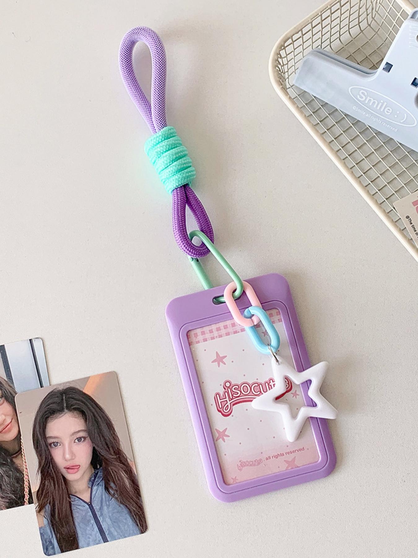 Candy-colored sliding 3-inch card holder with student lanyard, bus card and subway card wallet, student fan display small card holder