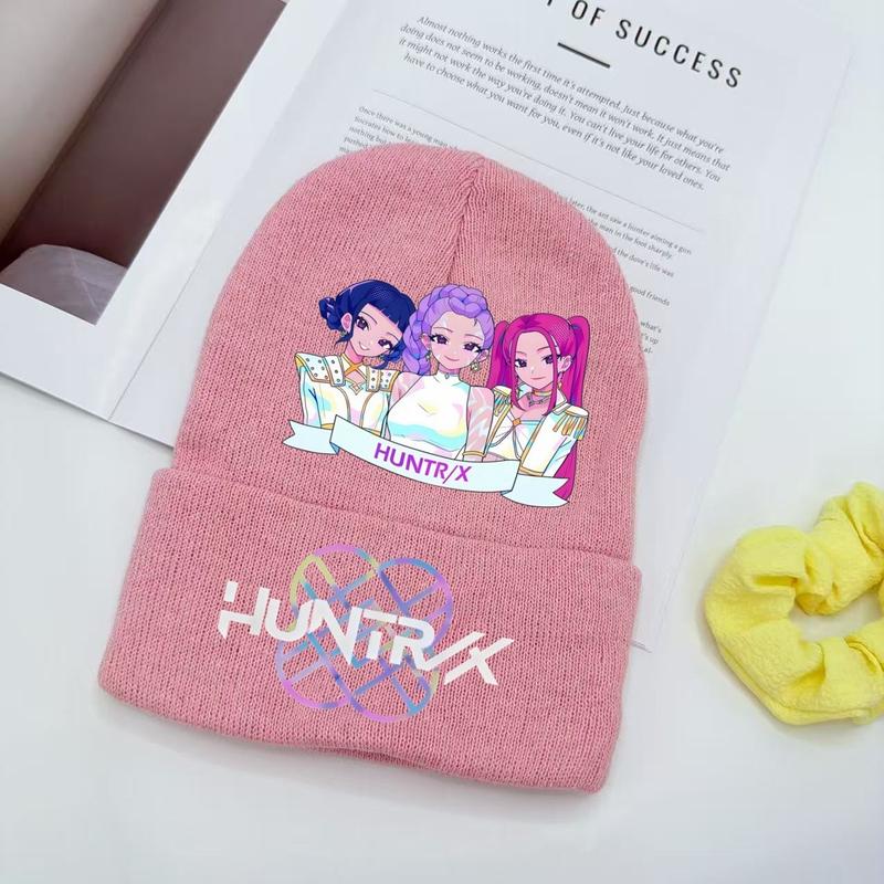 New K-Pop Demon Hunters Knitted Hat, Velvet Material, Warm Cap for Teens and Adults, Trendy Cartoon Print, Unisex Fashion Beanie, Graphic Hat