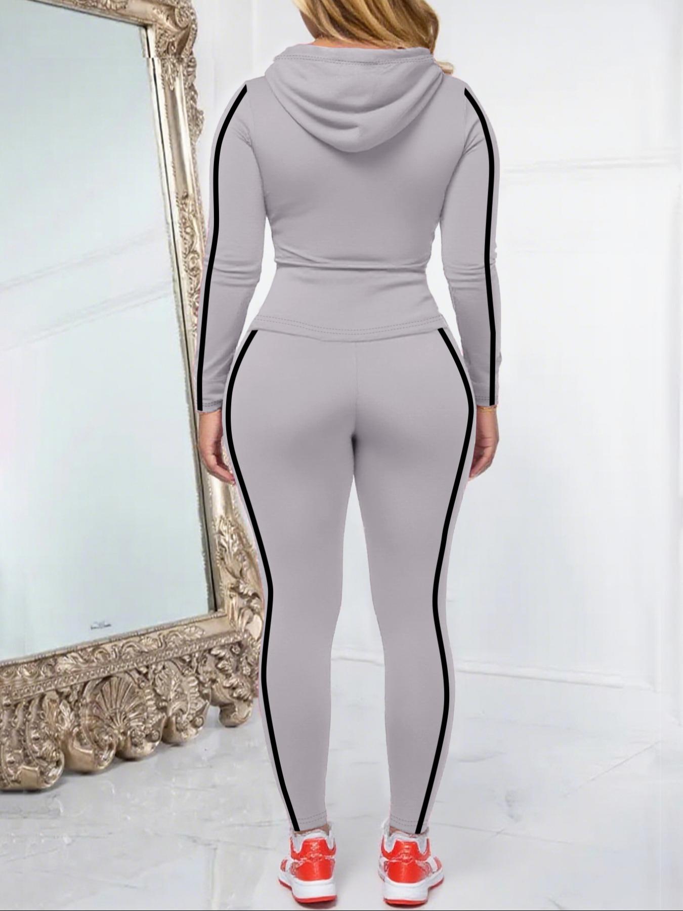 Women's Fall Zipper Hoodie and Skinny Pants Outfit Set, Casual Long Sleeve Pullover with Pocket Design, Two-Piece for Daily Wear