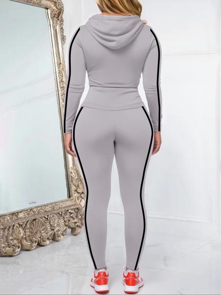 Women's Fall Zipper Hoodie and Skinny Pants Outfit Set, Casual Long Sleeve Pullover with Pocket Design, Two-Piece for Daily Wear