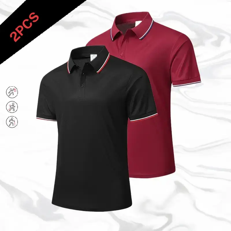 Sohochic Men's Minimalist Business Menswear Polo Shirts (Set of 2) - H Type, Contrast Trim Collar, Soft Skin-Friendly, Anti-Wrinkle, Ideal for Office Workers' Daily Commutes, Sportswear, Yes, No
