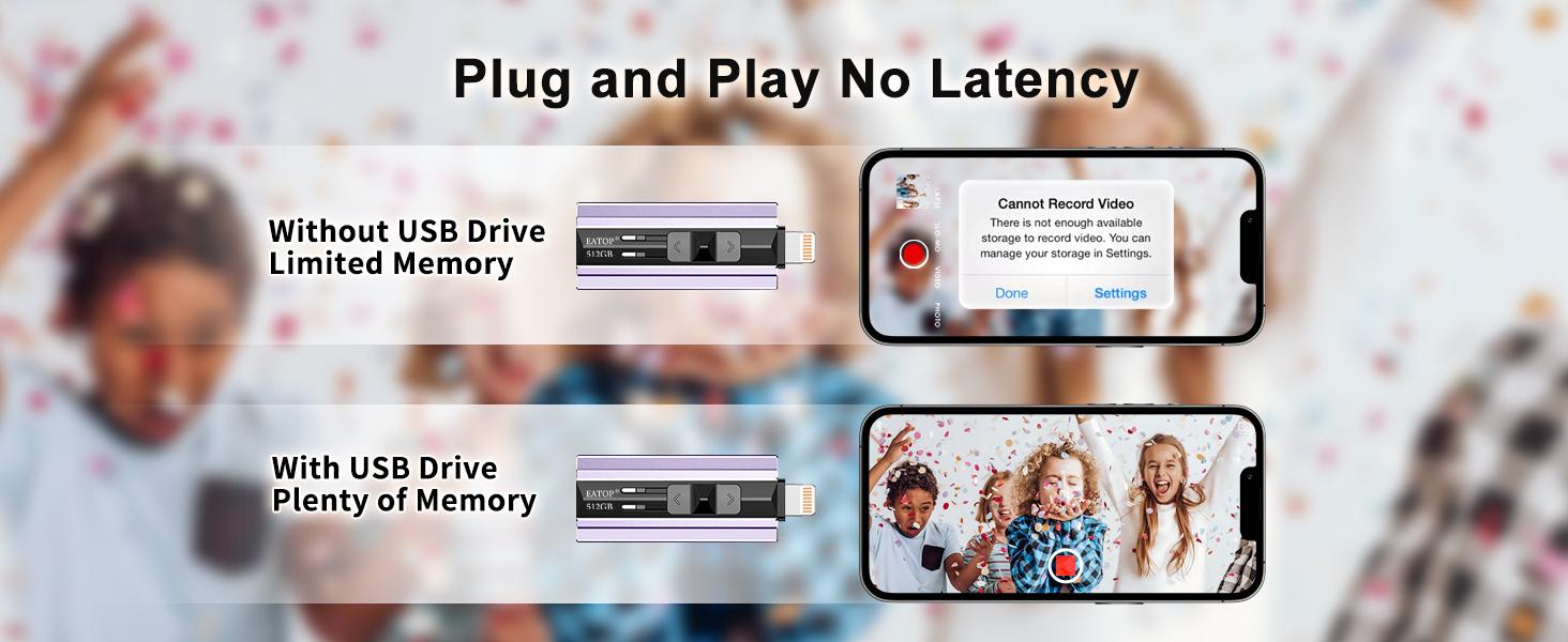 EATOP USB Flash Drive Intended for iPhone iPad, Memory Stick Storage for Photos and Videos Backup, Compatible with iPhone iPad Android PC, Plug and Play, No Application Required