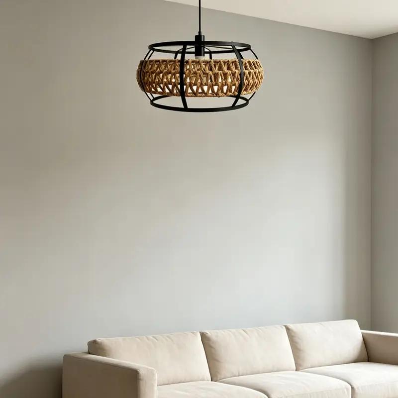 Rustic Style Decorative Hemp Rope Metal Lamp Shade, Industrial Farmhouse Pendant Light Cover, Lighting Accessories, Suitable for Living Room Bedroom, No Bulb and Wire Included