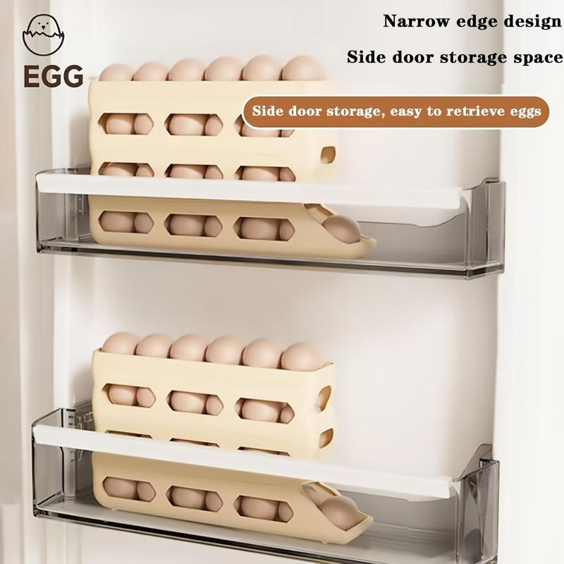 30-egg fridge rack - Automatic rolling fridge egg storage box, space-saving egg dispenser holder, 4-layer fridge egg rack, large-capacity fridge egg storage box (white) Easter gift Refrigerator Accessories (DM378-2723