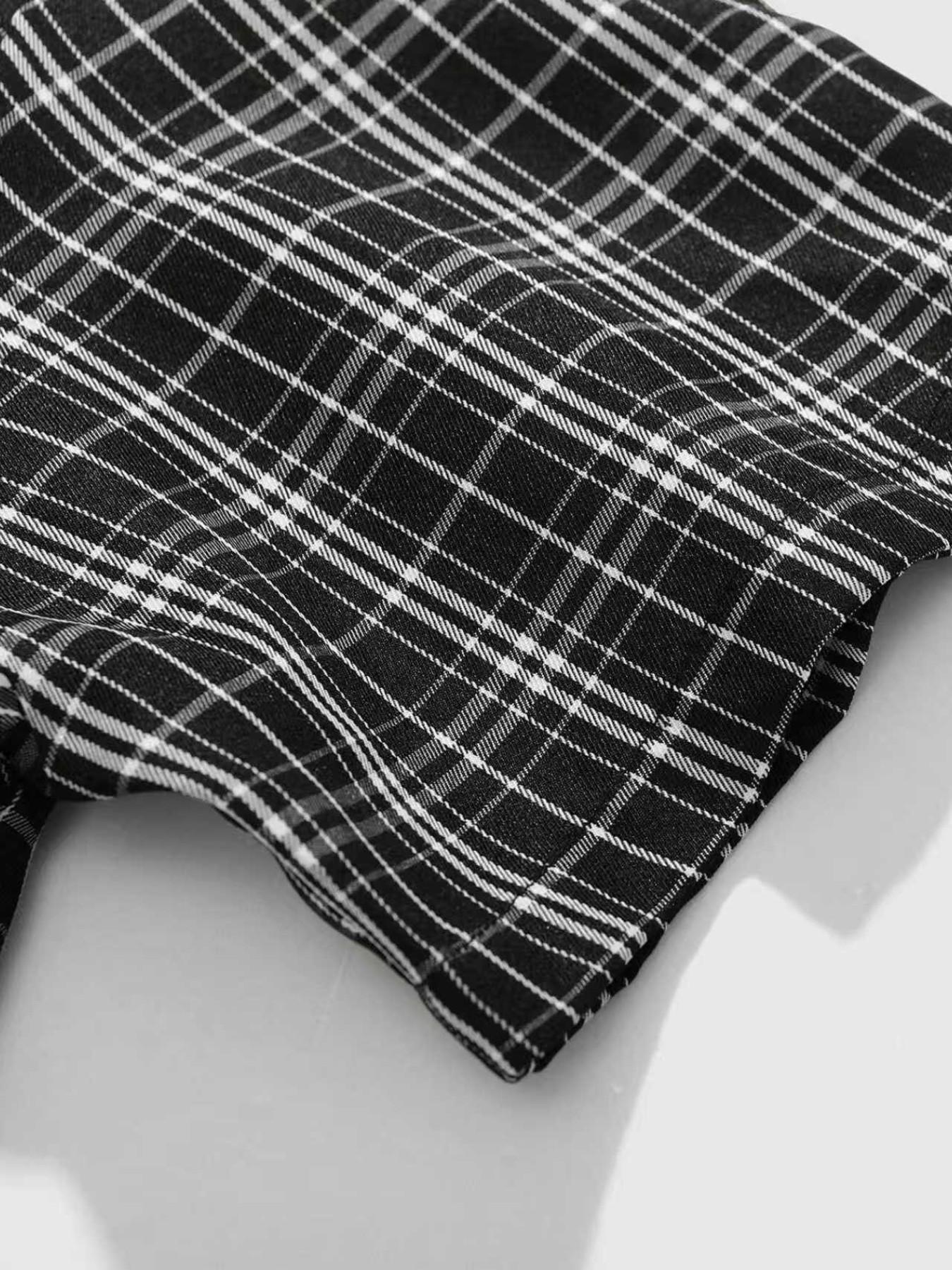Men's Black White Plaid Short Sleeve Button Down Shirt, Y2K Vintage Checkered Collared Top, Casual Streetwear for Daily, Summer #springsaledeals2026 #summeroutfits #tiktokshopmademebuyit #menfashion